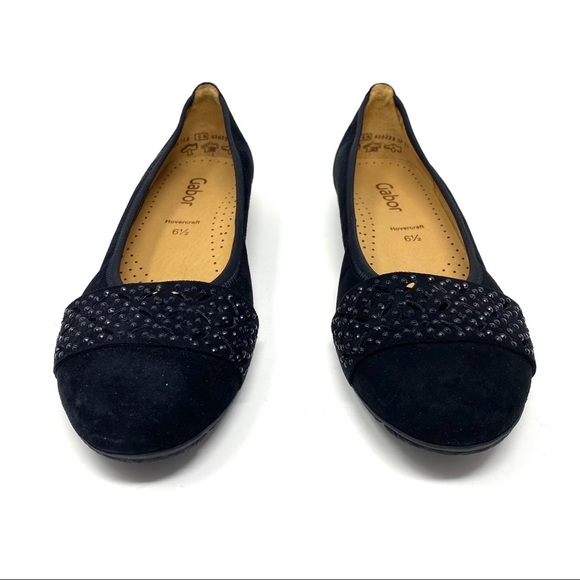 Gabor suede black studded laser cut flats 160.17 - Picture 3 of 10